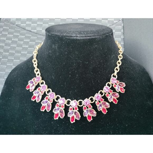 Saffora Designs Statement Necklace Pierced Earring Set Jewels Jewelry Faux Ruby - Picture 2 of 12